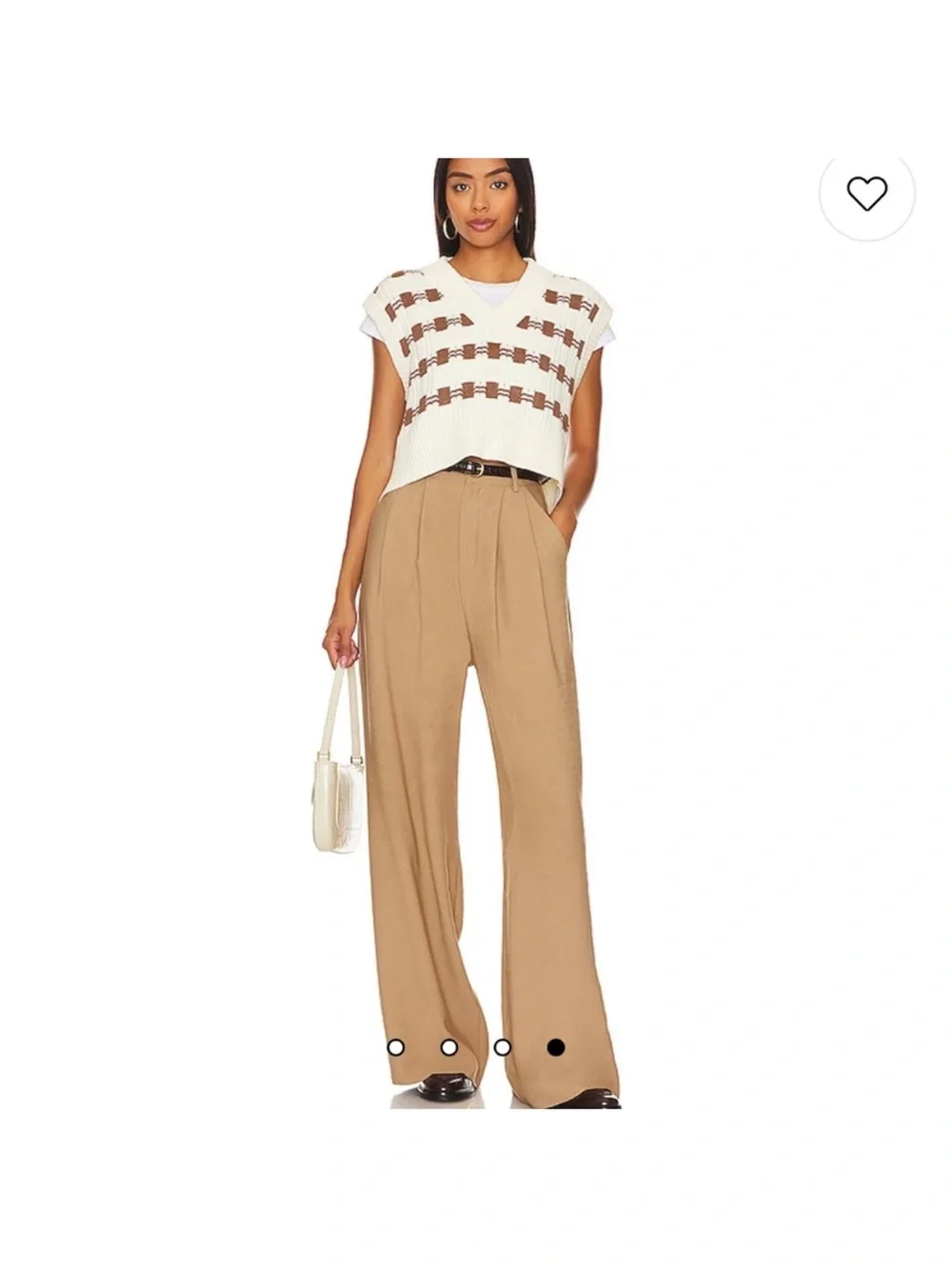L'Academie Cropped V-Neck Knit Vest in Cream and Brown